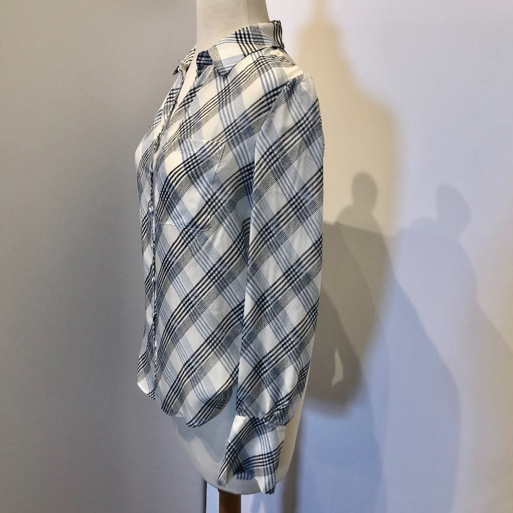 Joie Blue White Plaid Malcah Semi-sheer Silk Top - Picture 12 of 13